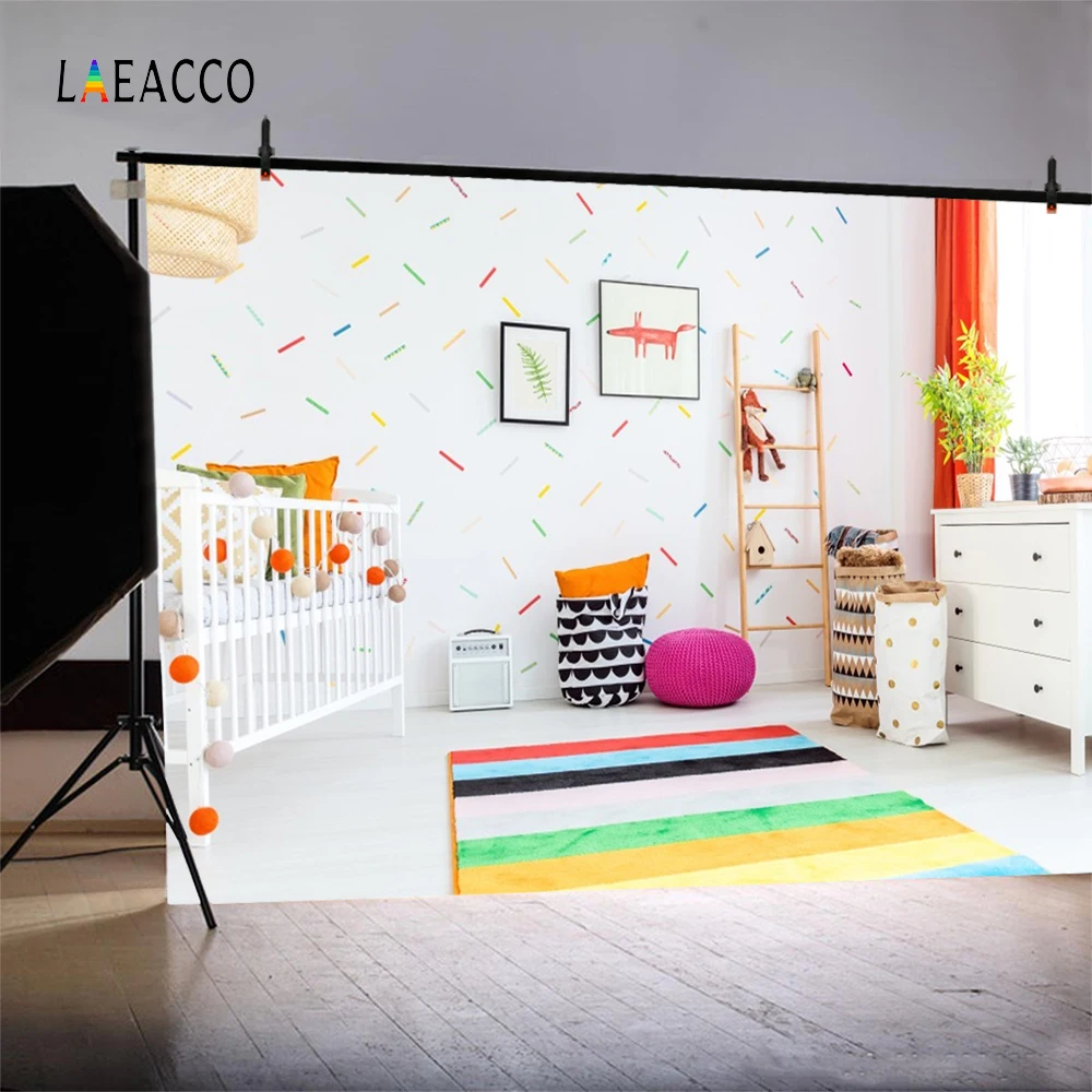 Laeacco Baby Room Ladder Crib Toys Carpet Desk Photography Backgrounds Customized Photographic Backdrops For Photo Studio