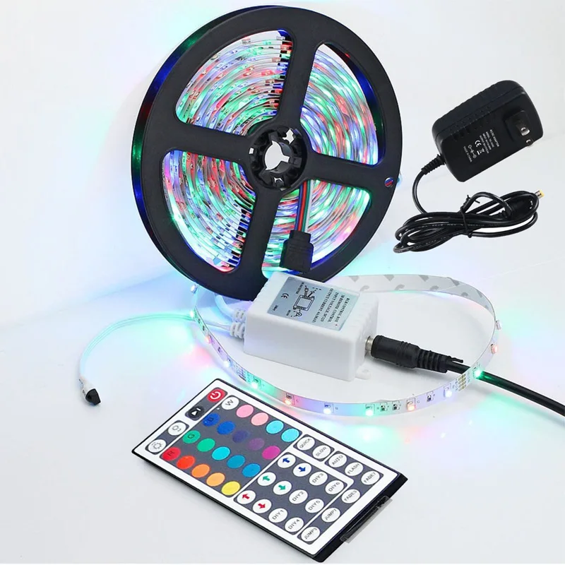 

5M SMD 3528 RGB LED Strip Flexible Light Decoration Lighting with 24/44 Keys IR Remote Controller DC 12V Adapter Power Supply