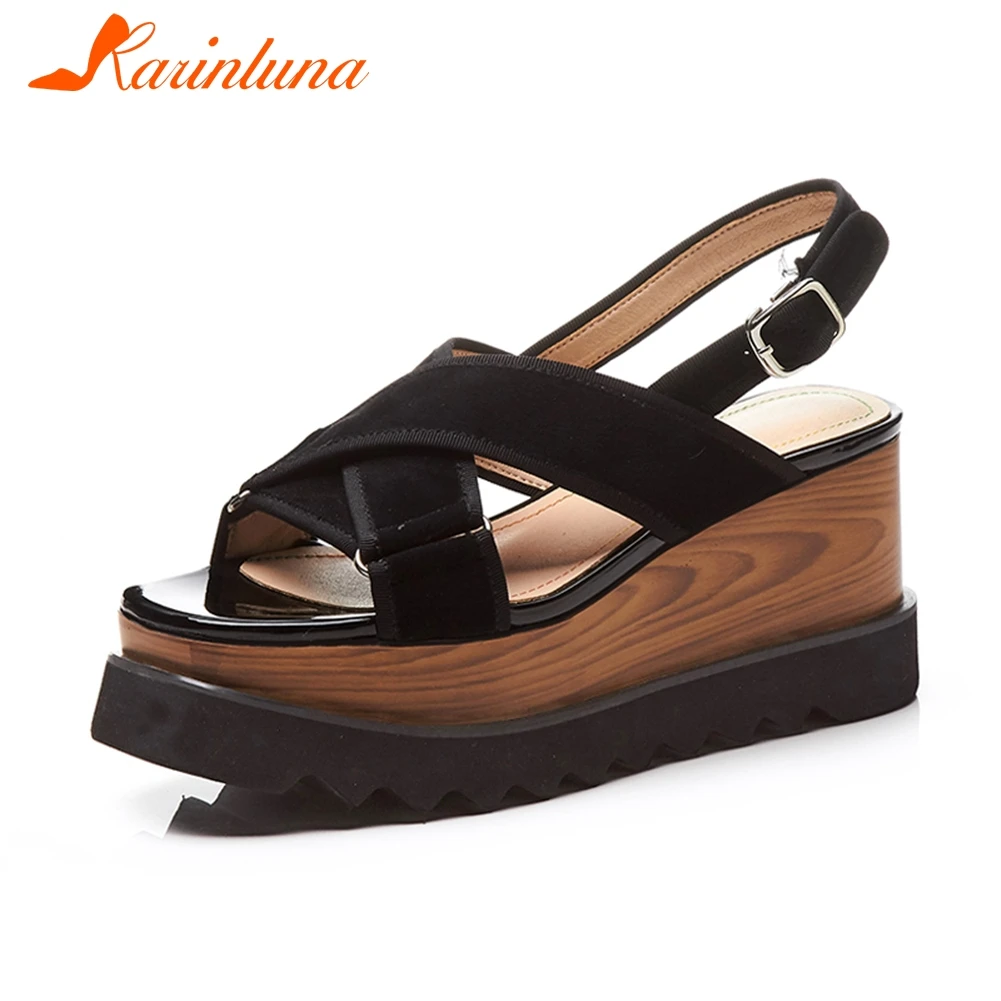 

KARINLUNA New Arrival 2019 Kid Suede Buckle Strap Summer Shoes Woman Sandals Female Platform Wedge Heels Sandals Woman Shoes