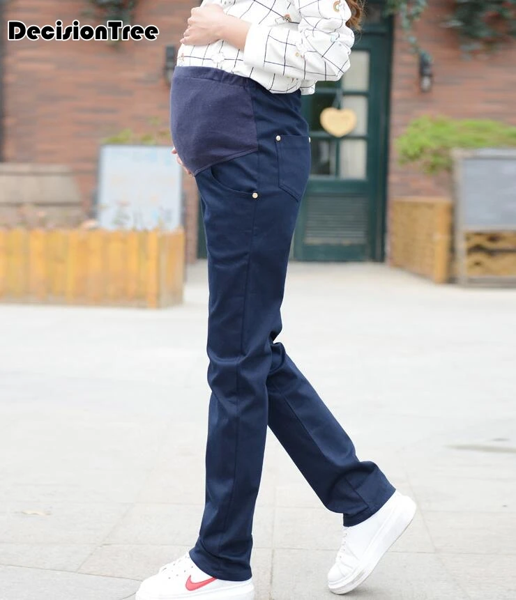 

2019 new maternity ankle skinny denim leggings pregancy blue jeans pants with pocket mother casual home trousers clothings