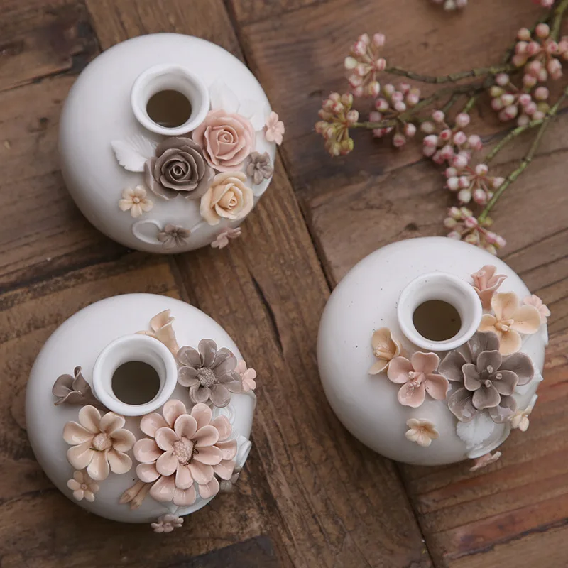 Creative Ceramic Decoration Three dimensional Flower Small Ceramic Vase