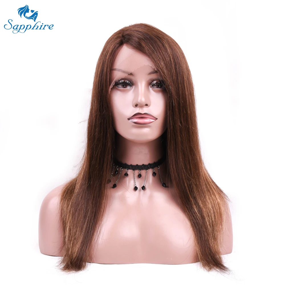 

Sapphire Brazilian Full Lace Human Hair Wigs for Women Natural Brown Straight 14-20inch Lace Wig 110% Density Free Shipping