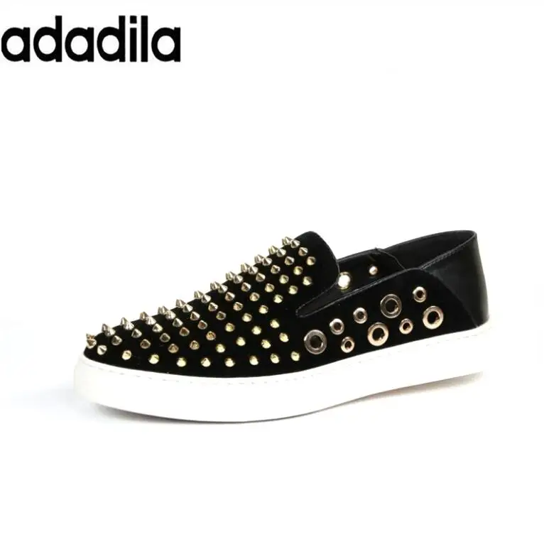 

Personalized Luxury Men Casual Shoes Black Round Toe Rivets Trending Shoes Man Luxury Silver And Gold Loafer Shoes 38-44 DHAA12
