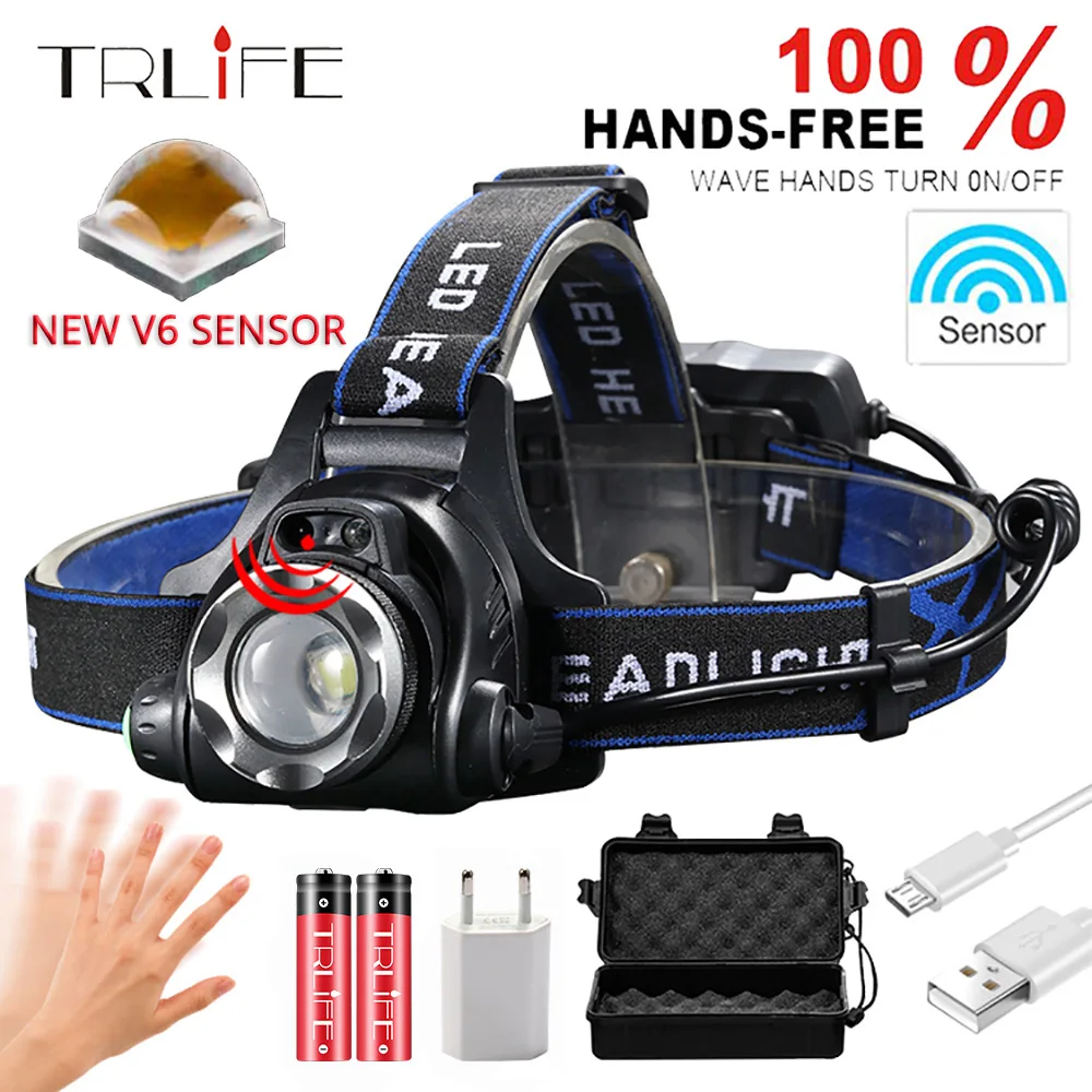 Faro con Sensor infrarrojo recargable por USB V6/L2/T6, faro delantero LED de inducción, linterna frontal impermeable con batería 18650|headlamp cree|head lamp lightheadlamp headlight - AliExpress
