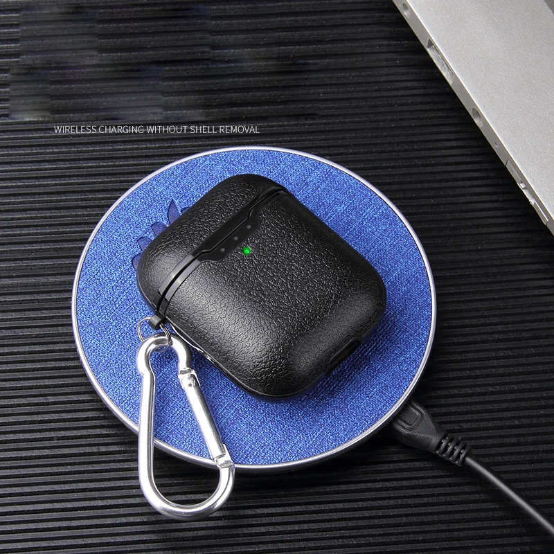 For Airpods Earphone Case Litchi Leather Pattern Soft TPU Bluetooth Wireless Earphone Case For Airpods 2 Wireless Charging Box