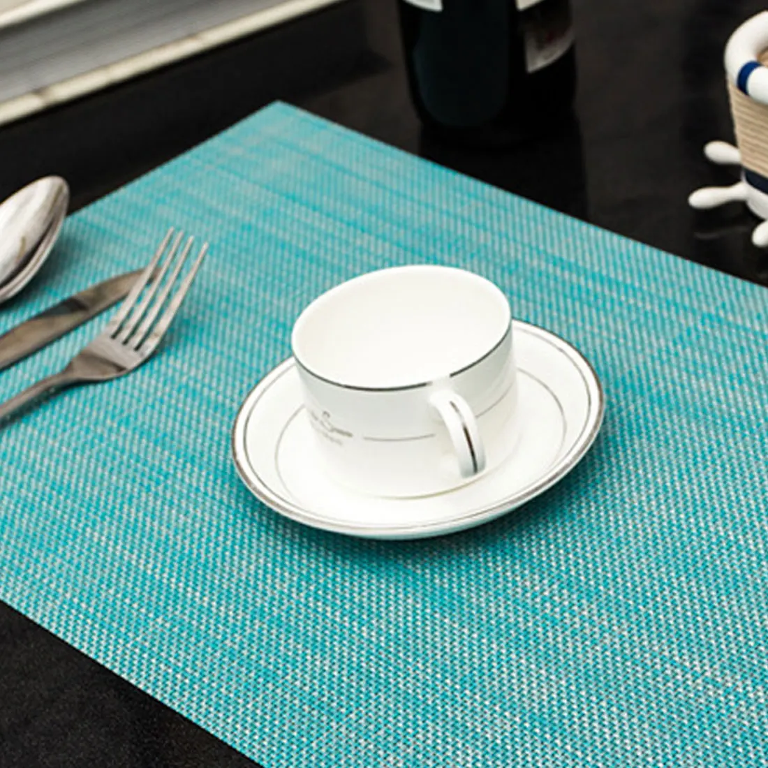 

6 Colors Table Mat Rectangular PVC Non-Slip Bowl Plate Cup Pads Braided Placemat Heat Insulation Pad Kitchen Accessories