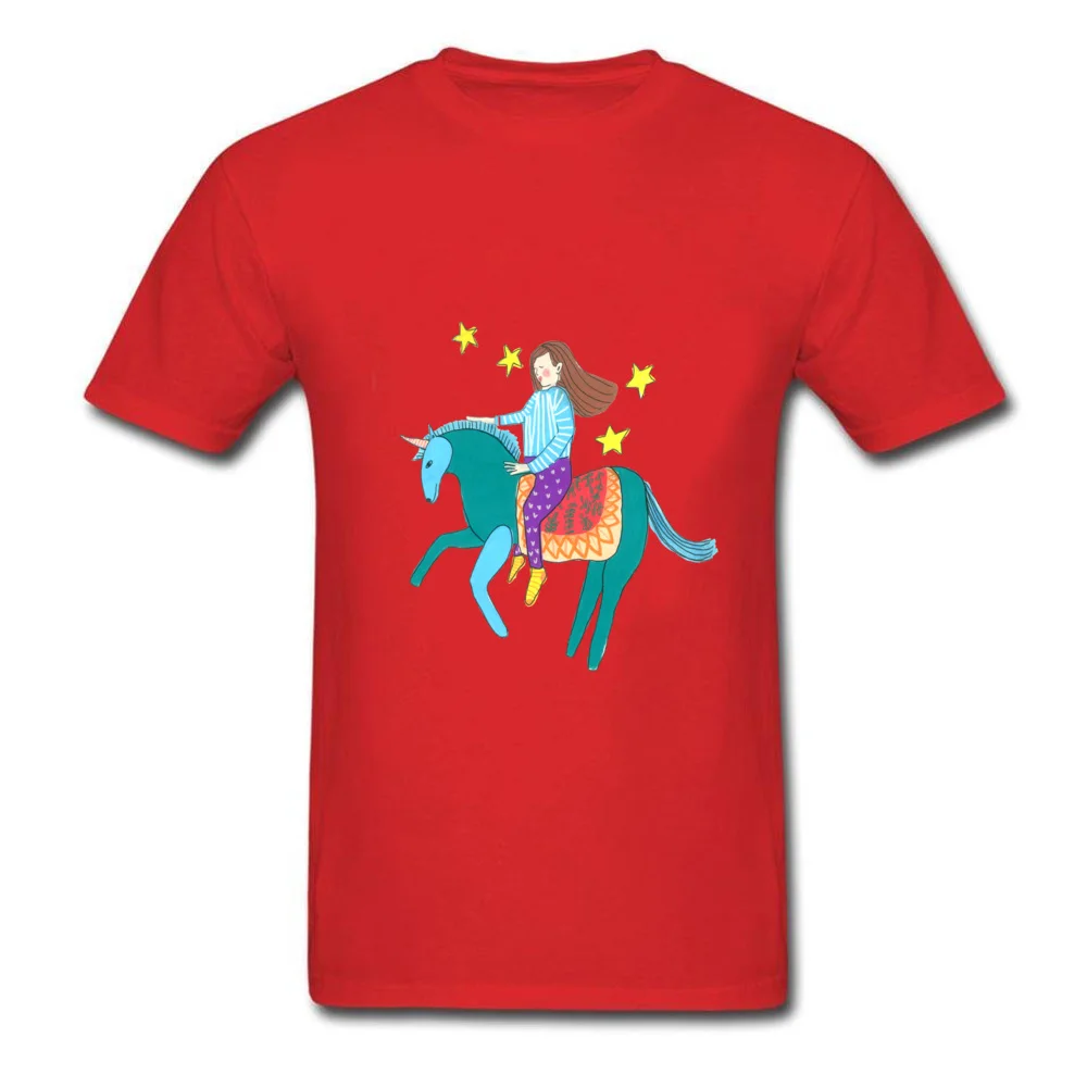 Girl riding a unicorn Hip Hop Casual T Shirt Round Collar All Cotton Short Sleeve Tops Shirts for Men Clothing Shirt Summer Fall Girl riding a unicorn red