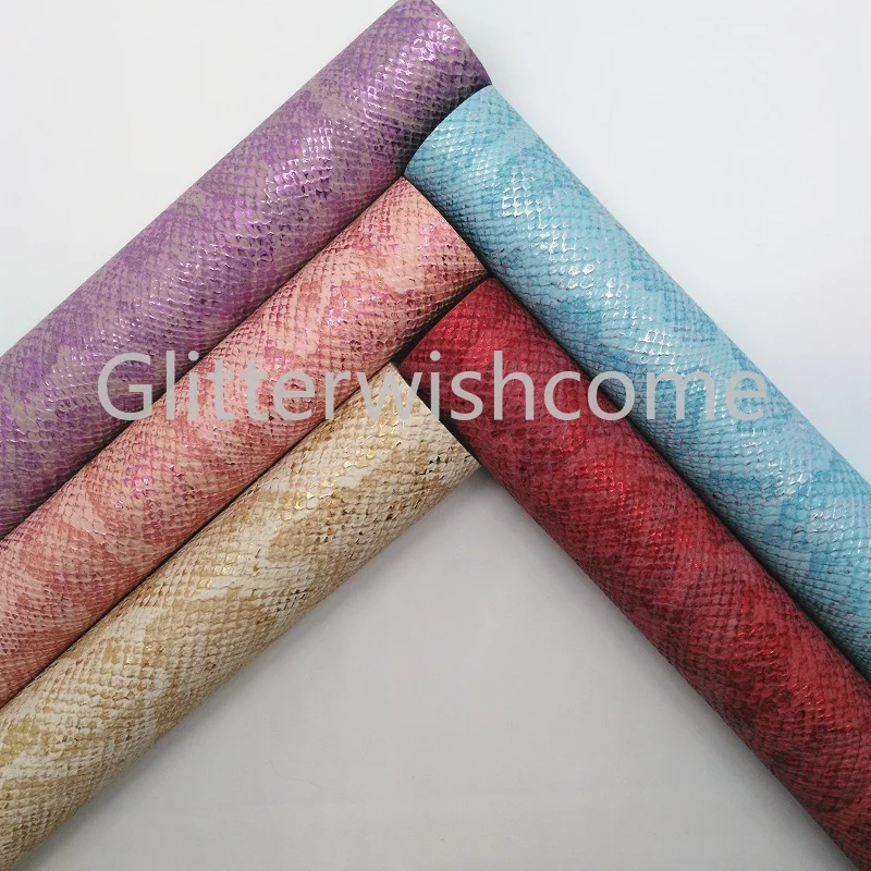 

Glitterwishcome 21X29CM A4 Size Vinyl For Bows Embossed Snake Leather Fabirc Faux Leather Sheets for Bows, GM019B