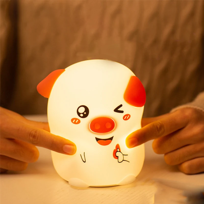 

1pc Silicone Night Light Piggy Shaped USB Charging Pat Light Home Ornaments JA55
