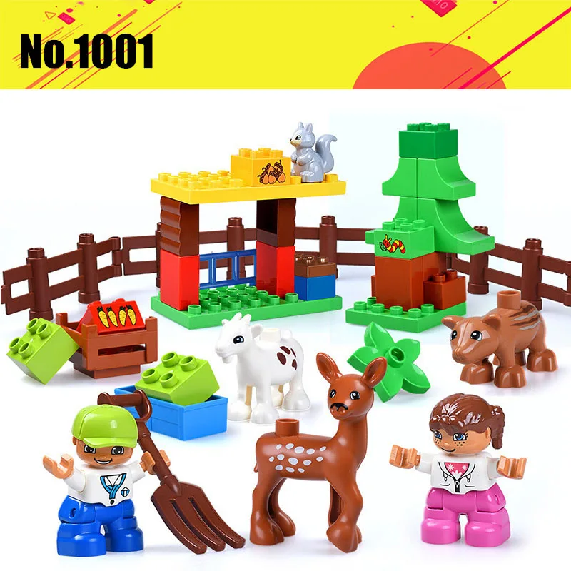 

39pcs Compatible With legoingly Duploe Big Size Diy Happy Farm Zoo Animals Hobbies Blocks Set Bricks Christmas Toys For Children