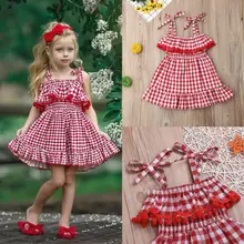Новинка; модное летнее Повседневное платье принцессы без рукавов для маленьких девочек; вечерние платья-пачки в красную клетку для маленьких детей; одежда; 3F19