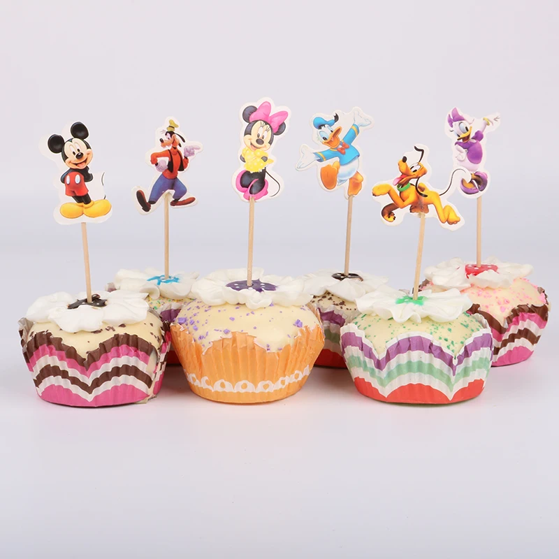 

24pcs Mickey & Minnie Mouse Cake Cupcake Topper Picks Kids Birthday Wedding Party Decoration Happy Birthday Supplies