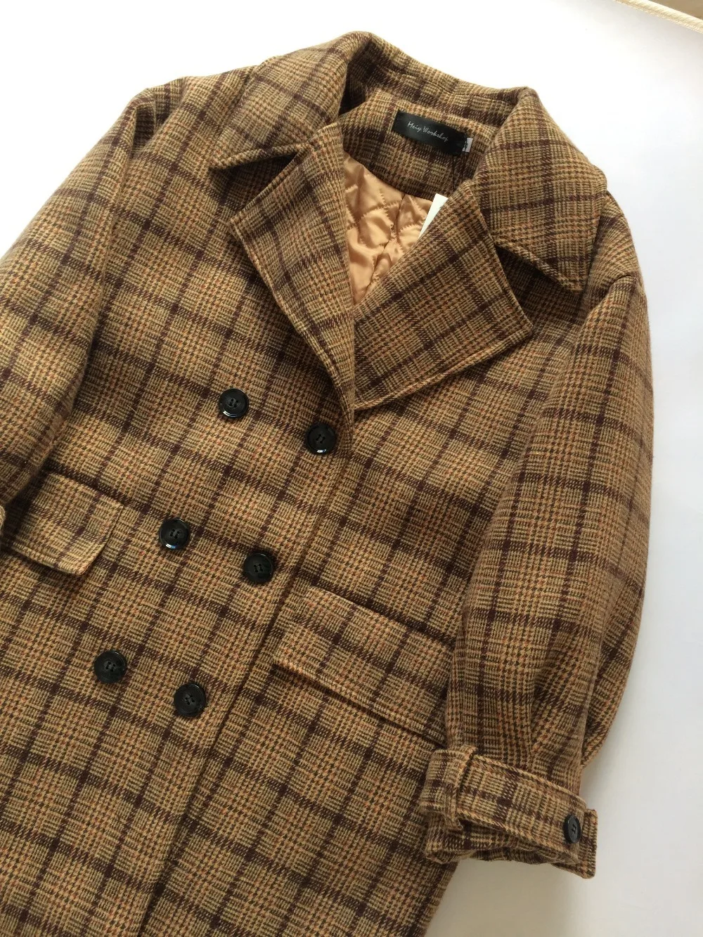 Vintage Plaids Clothes Loose Woollen Coat Women's New Checked Coat Baggy Silhouette Overcoat Tweeds Winter female Outerwear