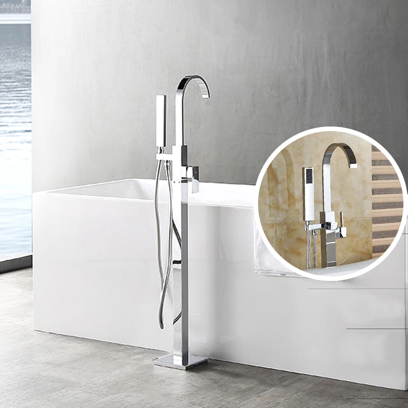 

Contemporary Chrome Bathroom Tub Mixer Tap Two Model Switch Bathroom Faucet Floor Mount Tub Tap Single Handle With Handle Shower