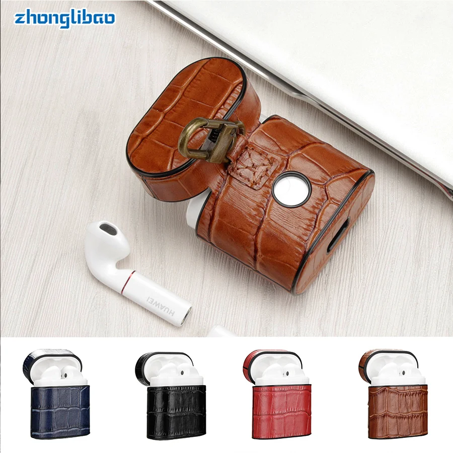

Luxury Genuine Leather Case for Huawei Freebuds 2 Pro Original Protective 360 Cover Storage Headphone Case with Keychain Hook