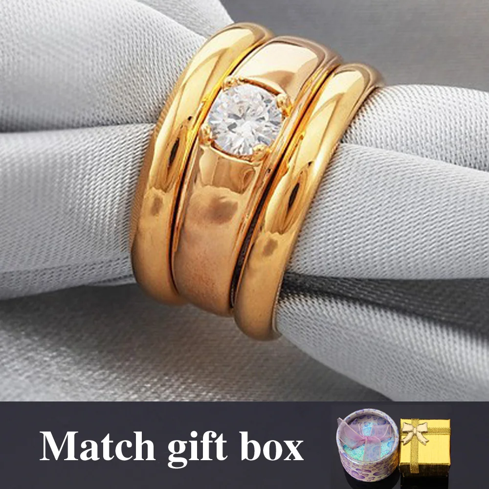 Wedding Ring Set For Men And Women Couple Gift Gold Color Jewelry Cubic Zirconia His And Hers Promise Ring Sets R105