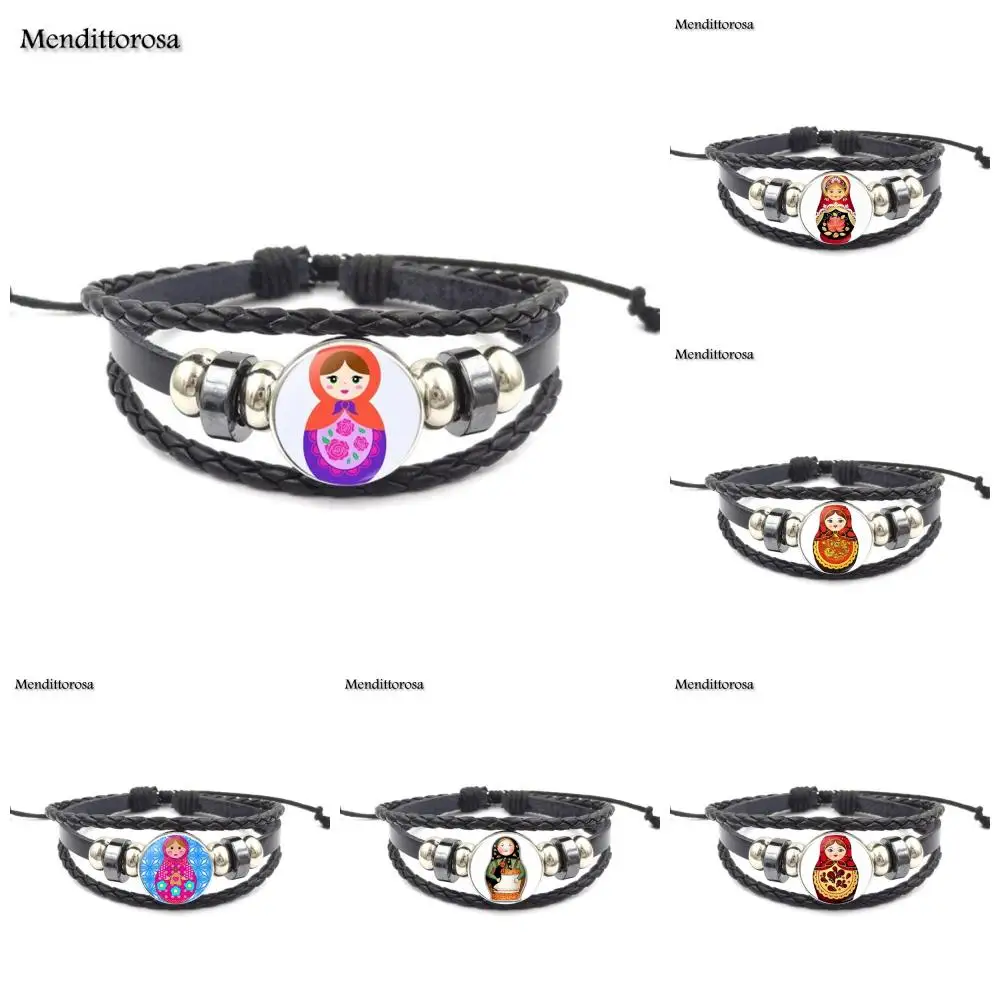 Русские куклы Mendittorosa античный винтажный стеклянный черный кожаный браслет