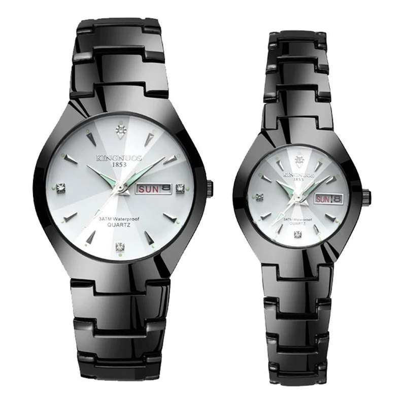 Couple Watches for Lovers Kingnuos Brand Quality Quartz Wrist Watch Men and Women Watches Date Week Luminous Display Pair Hours - Цвет: Couple Black White