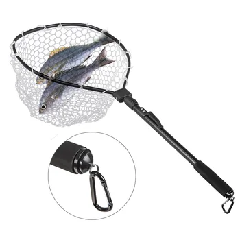 

Fishing Landing Net Telescopic Fly Aluminum Alloy Frame Foldable Landing Net Pole Folding Rubber Mesh with Carabiner Fishing