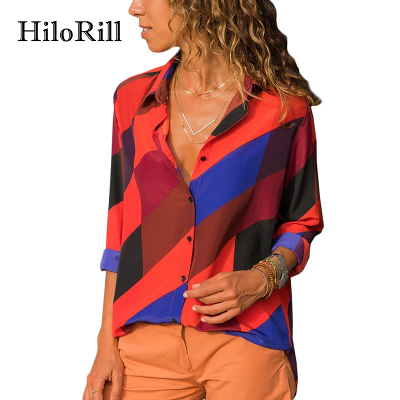 HiloRill Women Blouse 2018 Casual Printed Long Sleeve