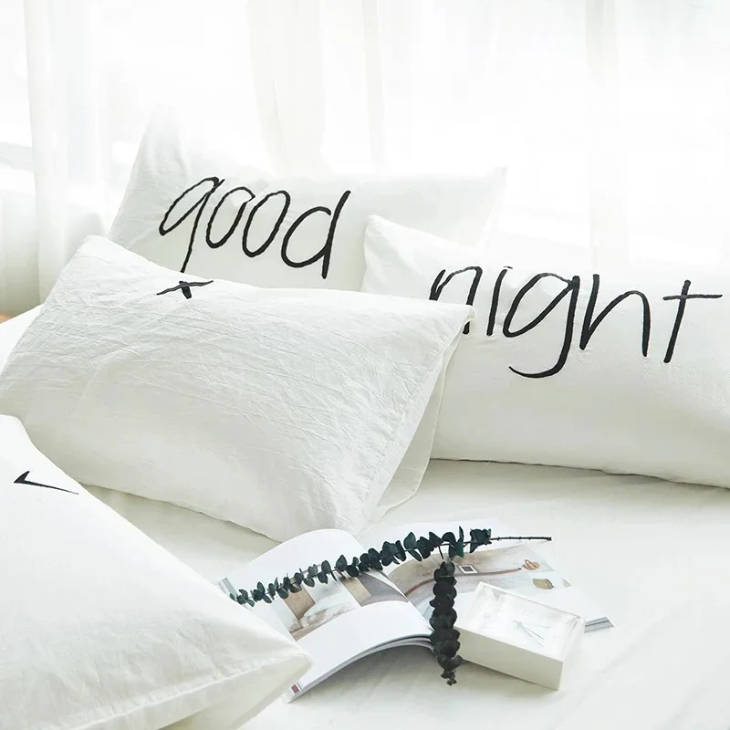 Прямоугольный 74x48 см белый чехол для подушки с надписью good night вышитый хлопковый