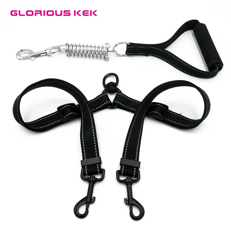 

GLORIOUS KEK Reflective Adjustable Double Dog Leash For Two Dogs Tangle Free Double Dog Coupler with Handle For Walking Training