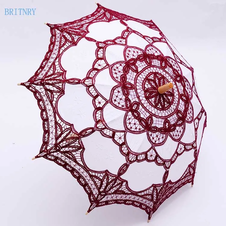 BRITNRY/модный зонтик ручной работы для невесты, хлопковый синий Свадебный зонт с вышивкой, кружевной зонтик, свадебные аксессуары