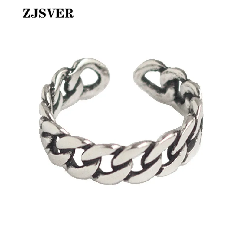 

ZJSVER 925 Sterling Silver Jewelry Vintage Chain Opening Adjustable Ring For Women Valentine's Day Festival Or Party Gift