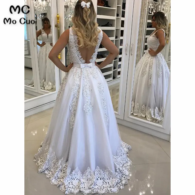 Princess V-Neck Sleeveless Floor-Length Lace Tulle Dresses4