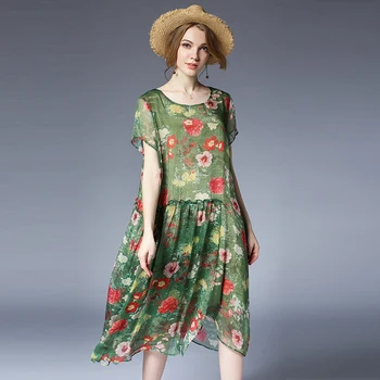 

loose dress summer plus size 2018 short sleeve bohemian flower print chiffon dresses womenXL-4XL sexy casual oversize lady dress