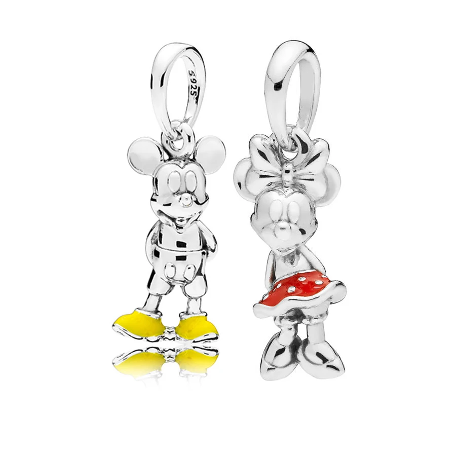 

2019 Authentic 925 Sterling Silver Cute Classic Mickey Minnie Pendant Enamel Charms Dangle Fit Original Europe Pandora Bracelets