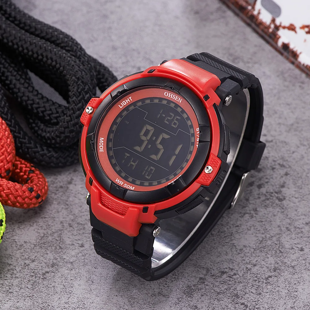 

NEW Top Brand Fashion OHSEN Electronic Digital Watch Red Case Men Wristwatches Stopwatch LED 50m Waterproof Sport Watch Relogios