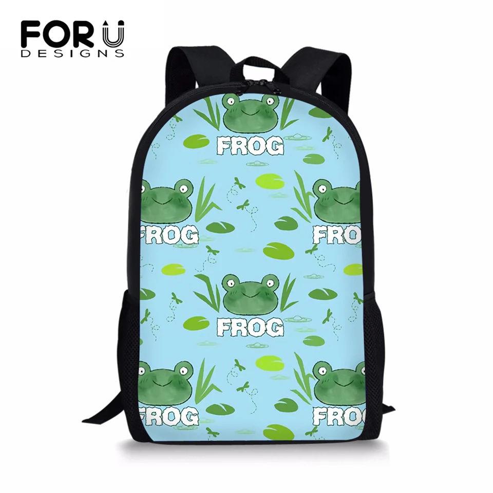 

FORUDESIGNS Students Children Backpack Cute Frog & Cool Pig Prints Women Shoulder Laptop Backpack Large Capacity Travel Backpack