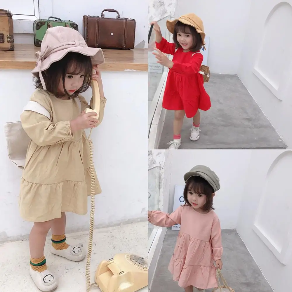 Платье в горошек в Корейском стиле для девочек хлопковая Осенняя детская одежда платья для девочек от 1 до 6 лет