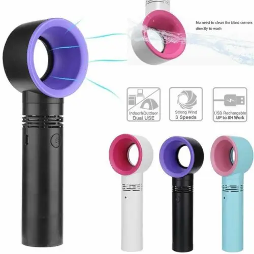 

360 Degrees Portable USB Wingless Fan Bladeless Hand Held Cooler Mini USB Cable No Leaf Handy Fan 3B16