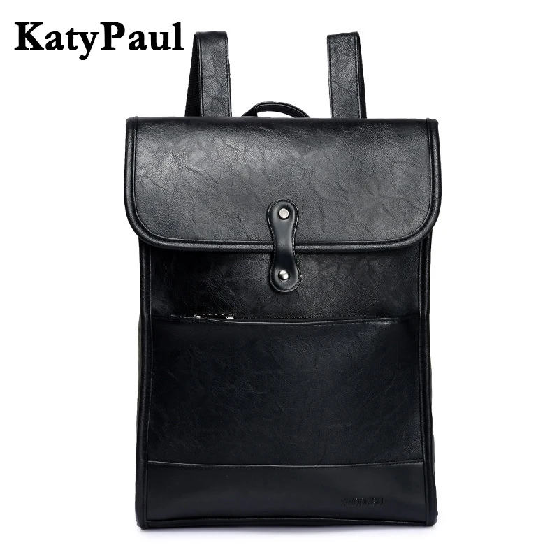 

KatyPaul 2018 New Men Vintage Preppy Style Rucksack Leather Men's Casual Travel Laptop School Bags Business Backpack Mochila