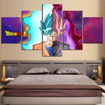 

5 Piece Dragon Ball Super Anime Poster Cartoon Wall Sticker Goku Ssj Blue and Black Goku Pictures Canvas Paintings Wall Art
