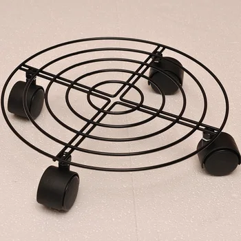 

For Home Garden Unlocking Lockable Wrought Iron Plant Pot Rack with Brake Function Round Wooden Barrel Rack Metal Bottle Rack