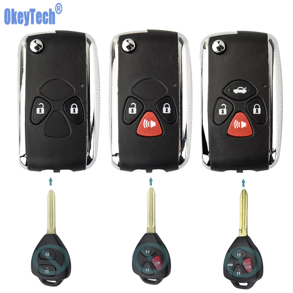Откидной Складной автомобильный чехол для ключей OkeyTech с дистанционным управлением, замена брелока на 2, 3, 4 кнопки для Toyota Camry RAV4 Corolla PRADO YARIS