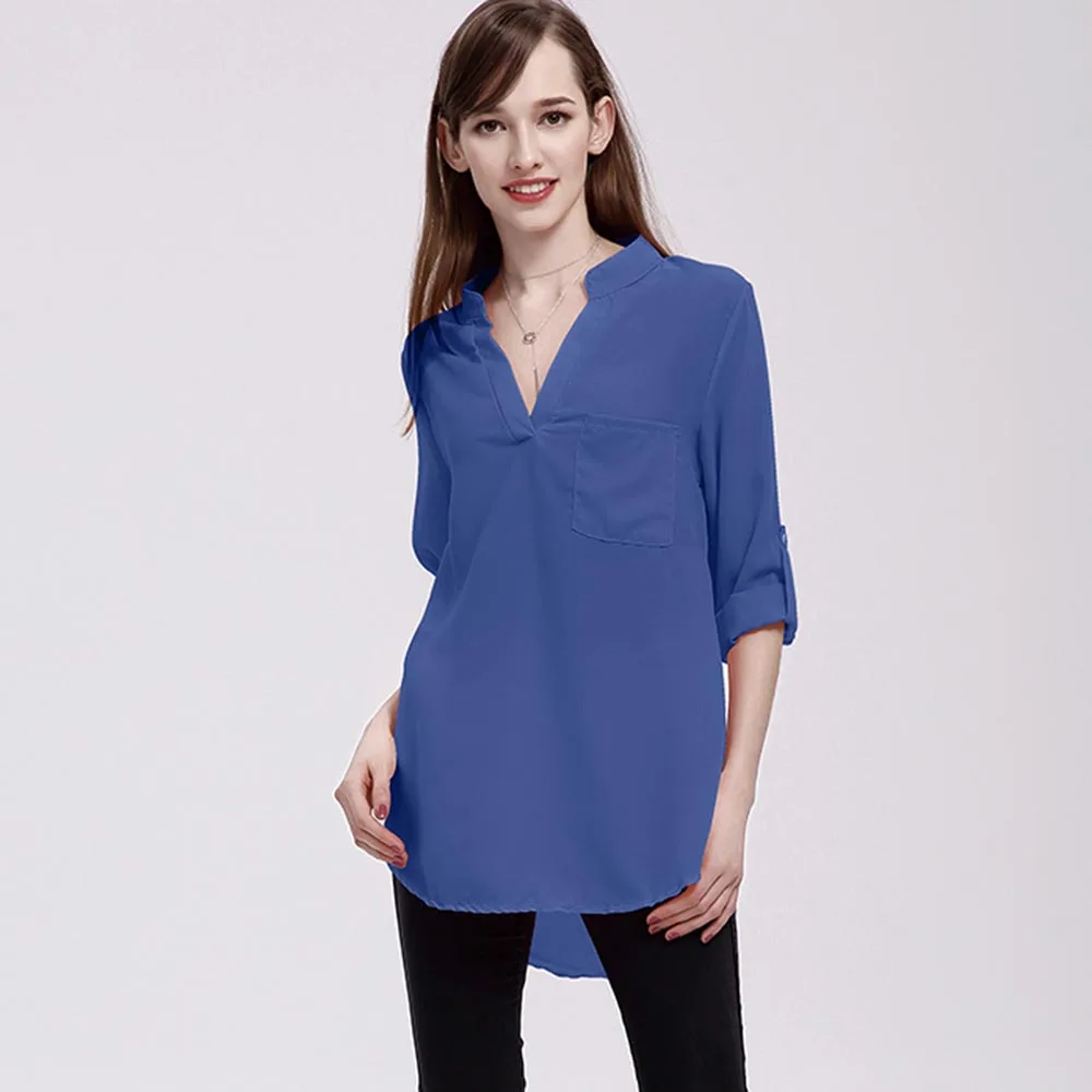 Летняя шифоновая блуза Sexy v-образным вырезом Blusas Mujer De Moda 2018 Женские топы и блузки