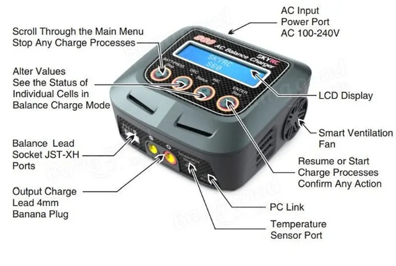 Nieuwe Hoge Kwaliteit SKYRC S60 60 w AC Balans Batterij Lader Ontlader Afstandsbediening Vliegtuig RC Auto Opladen Toebehoren