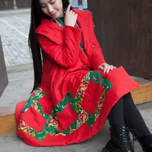 2016 new winter folk style cotton dress cotton blouse retro parquet warm loose cotton