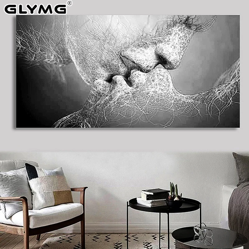 GLymg Diamond Embroidery Kiss Screen Decorative Art Diamond Painting Cross Stitch Needlework Diy Full Square Black White Mosaic
