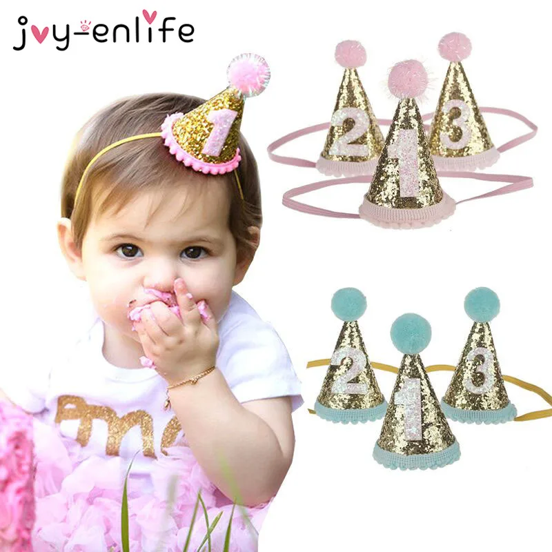 

JOY-ENLIFE 1pcs Cute 1/2/3 Birthday Party Hats Dot with Hairball Cap Baby Shower Birthday Party Photo Props Children Party Decor