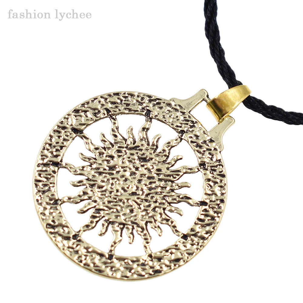 Мода Личи славянский Коловрат солнце круглый геометрический кулон ожерелье золотой серебряный цвет Шарм Веревка Цепь мужчины ожерелье