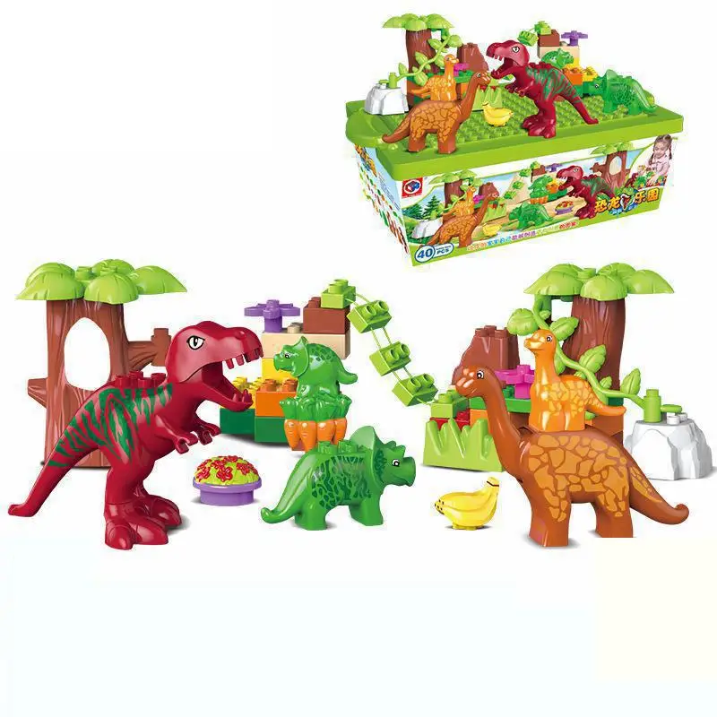 

40pcs/set Dino Valley Building Blocks Large particles Dinosaur Paradise Animal Model toys Compatible Duploe