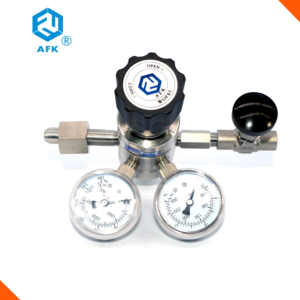 

High pressure stainless steel 316L gas pressure regulator two stage two gauges 6000psi with CGA540 and 1/4" Needle valve
