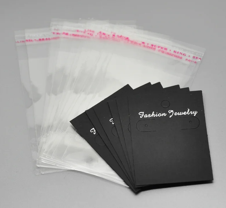 

Doreen Box hot- 100Sets Black Earring Display Cards 7cmx5cm W/ Self Adhesive Bags 11.5cmx6cm (B19059)