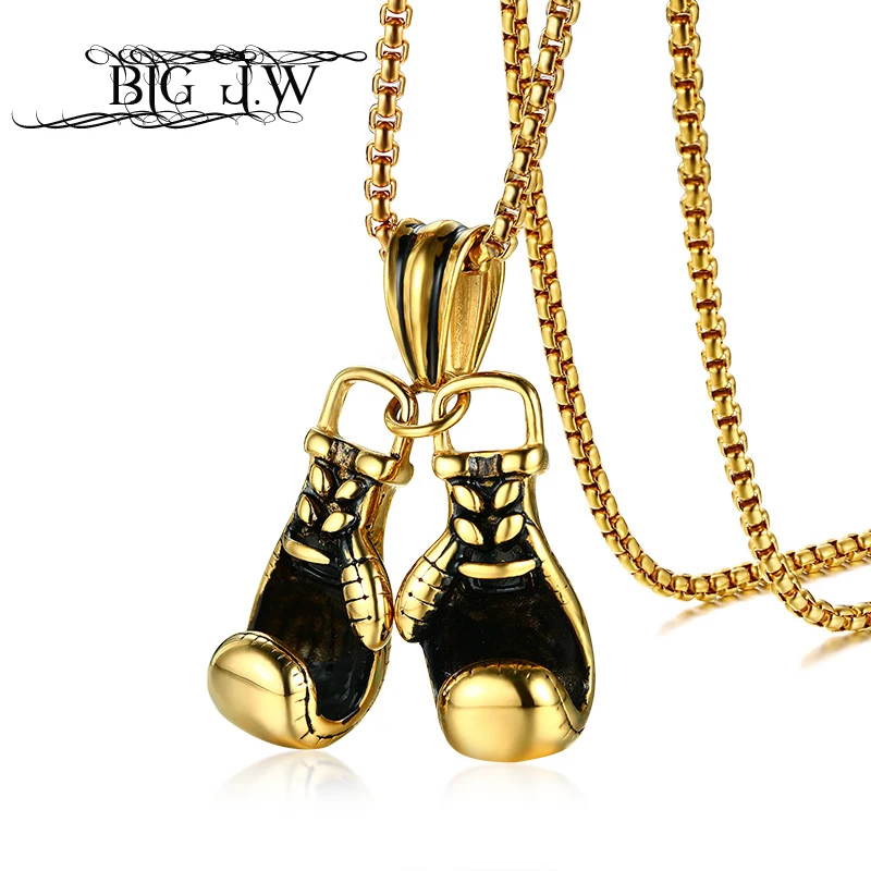 BIG J.W Sporty Boxing Gloves Pendant Necklace for Men Gold Color