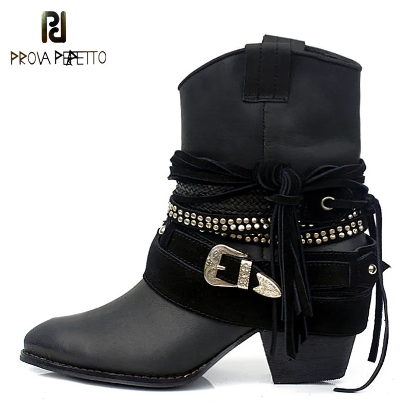

Prova Perfetto 2018 New Arrival Winter Buckle Strap with Metal Chain Woman Ankle Boots Genuine Leather Soft Sole Short Boots